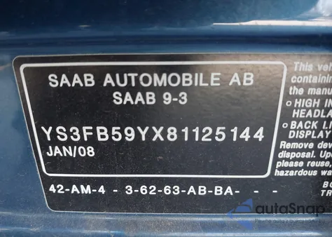 2008 Saab 9-3 2.0T z USA, uszkodzony, nr VIN YS3FB59YX81125144